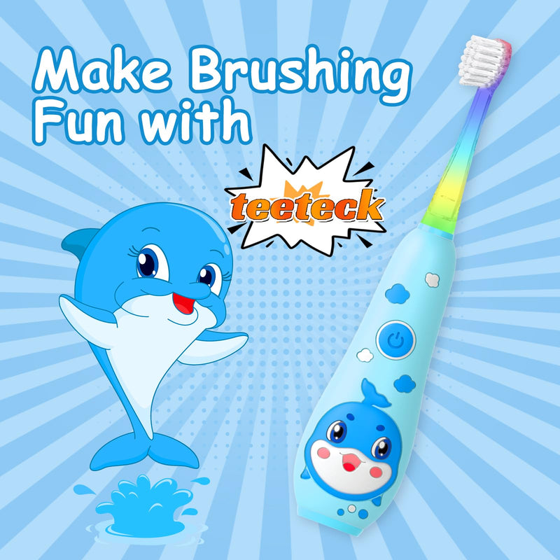 [Australia] - teeteck Electric Toothbrush for Kids - Toddler Electric Toothbrush with Magnetic Charging, Includes 2 Brush Heads, Magnetic USB Charging Cable for Ages 1-6 Boys Girls (Blue) Blue 