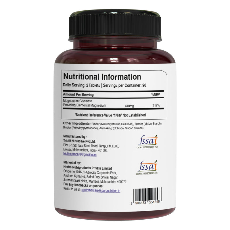 Pure Nutrition MagG - Chelated Magnesium glycinate Supplement | 180 Tabs | 440mg Elemental Magnesium | High Absorption Supplement to Support Overall Well Being