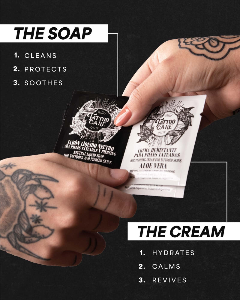 [Australia] - Tattoo Aftercare Kit - Cream and Soap (50-Pack), Brightening Formula for Tattoo Artists & Travel - Ink Hydration Tattoo Lotion Pillow Packs 