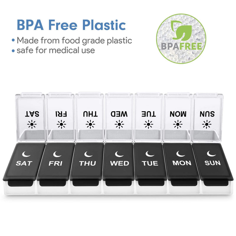 [Australia] - DANYING Large Pill Organizer 2 Times a Day, Weekly Box Per AM PM Case, Day Night Container 7 Vitamin Case Twice Black 1 Count (Pack of 1) 
