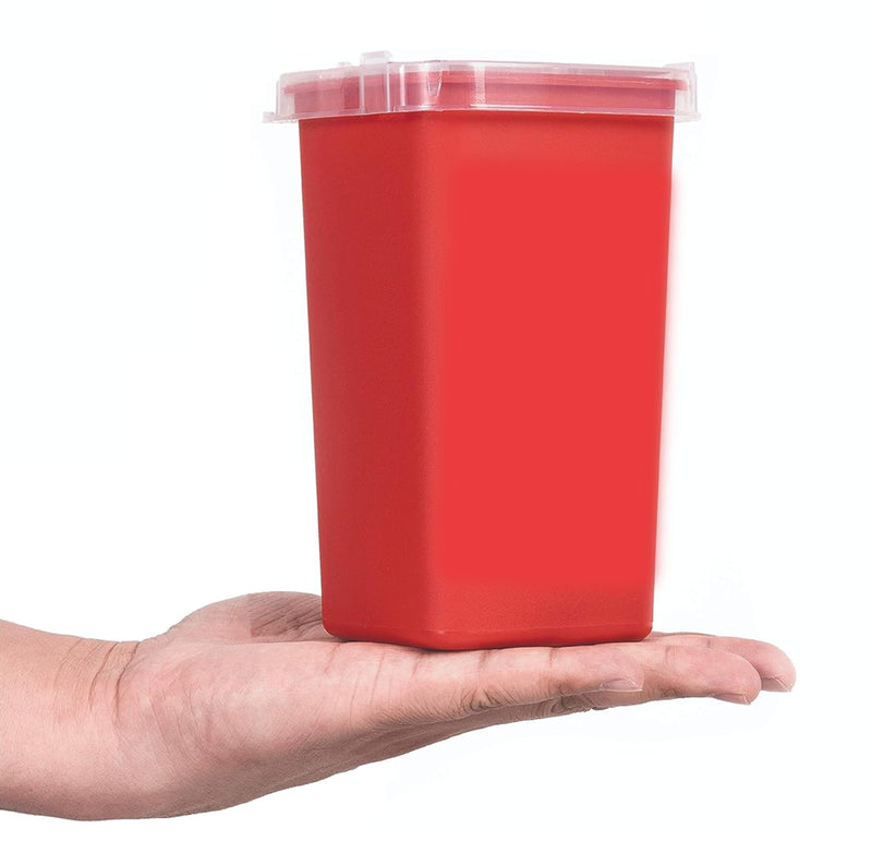 [Australia] - Dealmed Mini Sharps Container Travel Size, 1 Quart Flip Lid, Biohazard Needle & Syringe Disposal, Small Portable Medical Sharps Container for Home or Professional Use, Red, 1-Pack 