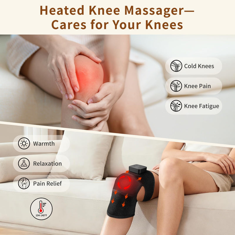 Nekteck Knee Massager with Heat - Cordless Heated Knee Brace with Vibration for Pain Relief, Rechargeable Knee Heating Pad with 5 Heat Levels and 3 Massage Mode, Ideal Gift for Mom Dad Matte Black
