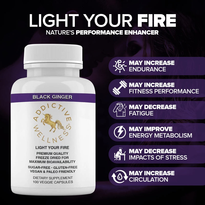 [Australia] - Addictive Wellness Thai Black Ginger for Men, Thai Black Ginger Supplement to Support Energy Metabolism, Endurance & Performance, Freeze Dried Black Ginger Capsules 450mg, Vegan & Paleo, 100 Count 100 Count (Pack of 1) 