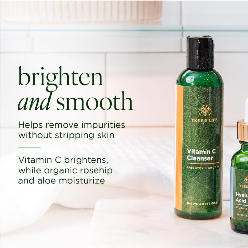 Tree of Life - Vitamin C Facial Cleanser - Brightening Face Care - 4 Fl Oz | Brightening Vitamin C facial cleanser. Minimizes pores for gentle deep cleaning with organic aloe for clear skin. Cleanser 4 Fl Oz