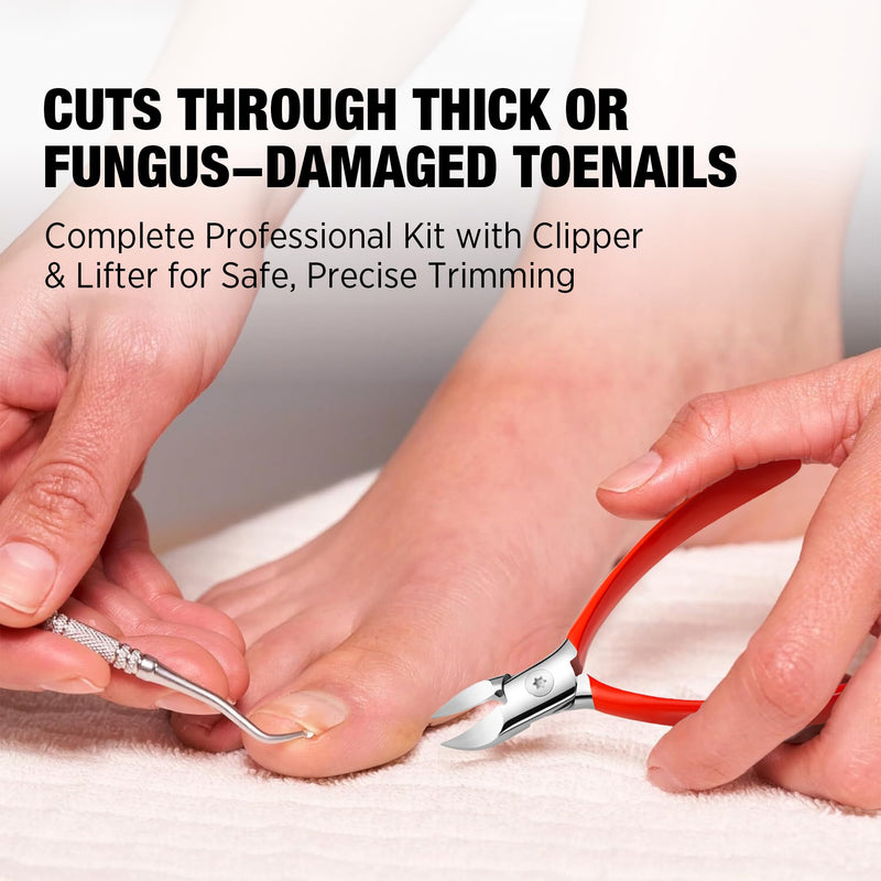 Treatonic Ingrown Toenail Clipper Removal Kit - Toenail Clippers for Thick, Fungal-Damaged, Curved Nails with Lifter & File, Long-Handle Pedicure Tools for Men, Women & Seniors