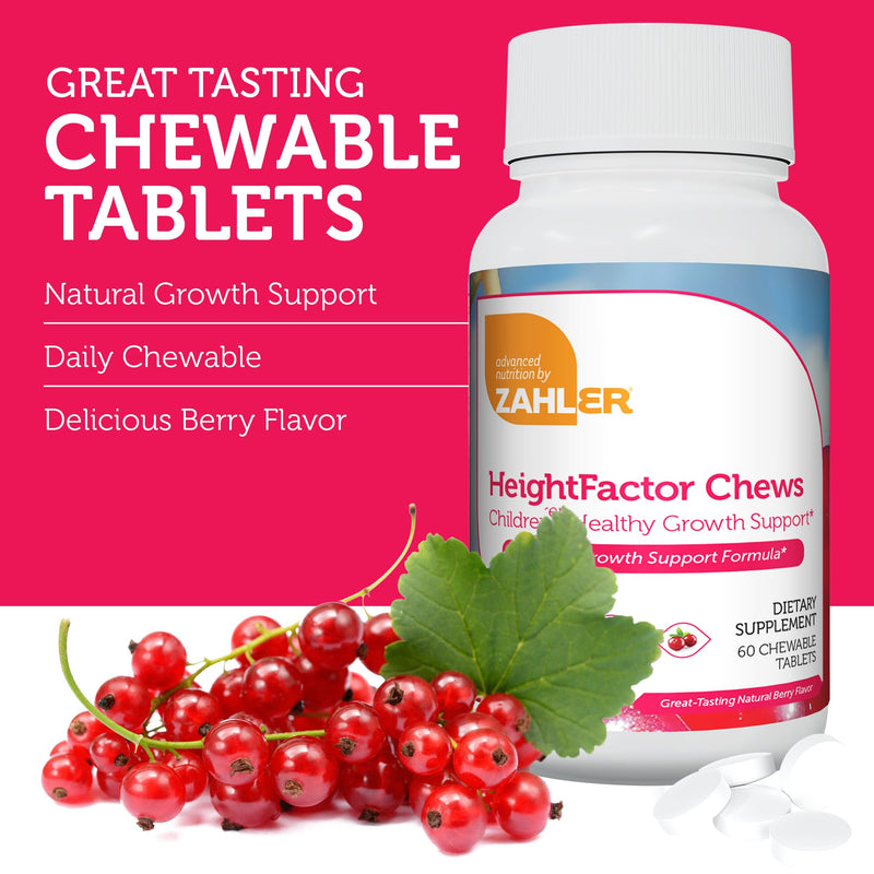 Zahler HeightFactor Chewable Tablets - Natural Kids Height Growth Supplement for Children Age 4+ Doctor Formulated Height Increase Maximizer to Grow Taller - Natural Growth Support Formula, 60 Count