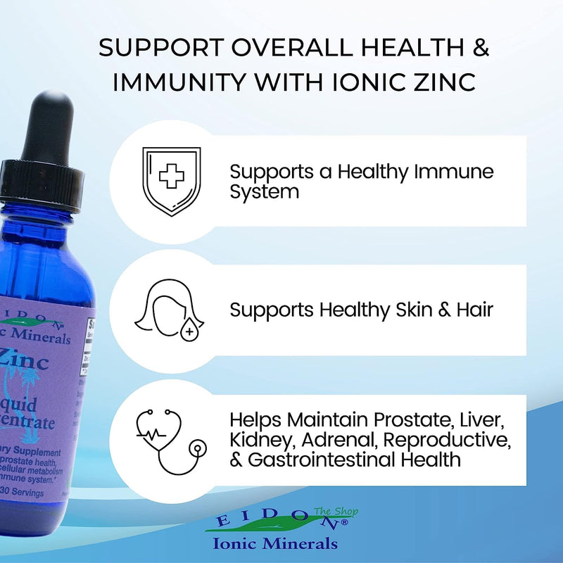 [Australia] - Eidon Ionic Minerals Liquid Silica & Zinc Drops - Silica & Zinc Supplements for Adults and Kids, Hair & Collagen Support, Immune Support, All-Natural, No Preservatives or Additives - 2 oz, Pack of 2 