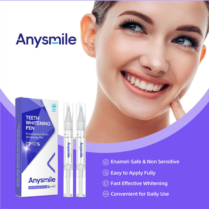 Teeth Whitening Pens Non Sensitive Teeth Whitener Gel with Effective 10% Carbamide Peroxide, 4 Professional Tooth Whitening Gel Pens 2ml/Pen Mint 10% Cp
