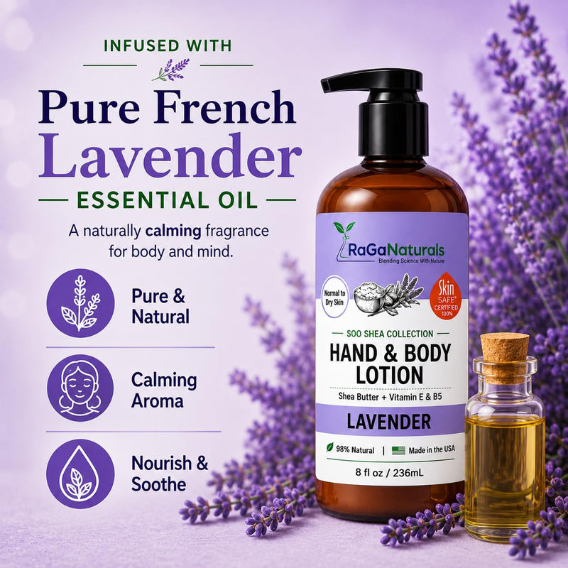 RaGaNaturals Lavender Shea Butter Hand and Body Lotion, 8 Fl Oz - Moisturizing, Plant-Based, Vegan, with Argan, Avocado Oil & Vitamin E 8 Fl Oz (Pack of 1)