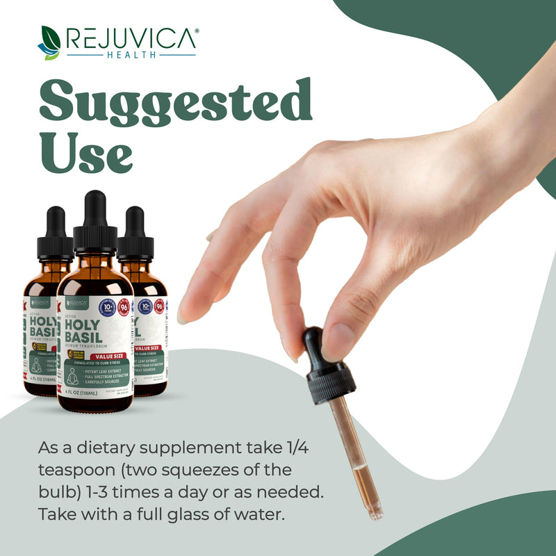 [Australia] - Rejuvica Health Active Holy Basil 4oz XL Super Size - Advanced Stress Support Supplement Drops - Holy Basil Leaves Liquid Extract - Vegan Sugar Free Non GMO Tincture 4 Fl Oz (Pack of 1) 