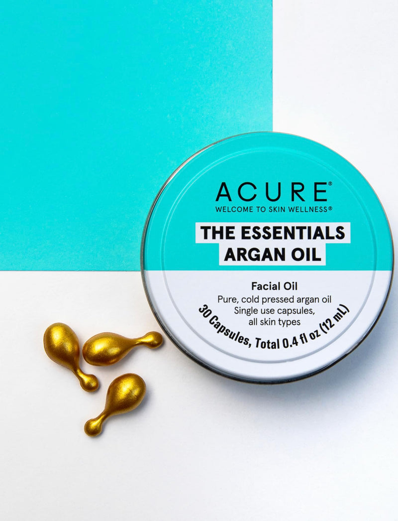 Acure The Essentials Argan Oil Capsules | Certified Organic Pure Cold Argan Oil, Single Use Capsules For All Skin Types, 30 Capsules