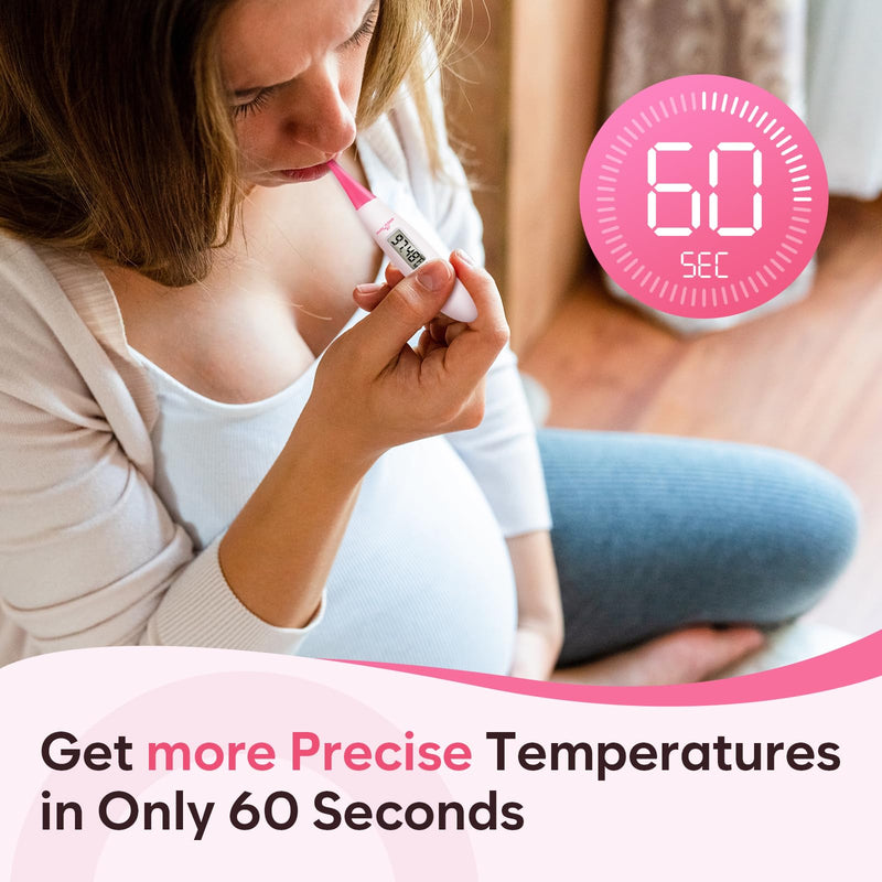 Easy@Home Ovulation Test Kit: 50 Ovulation Strips + EBT-018 Basal Body Thermometer Pink