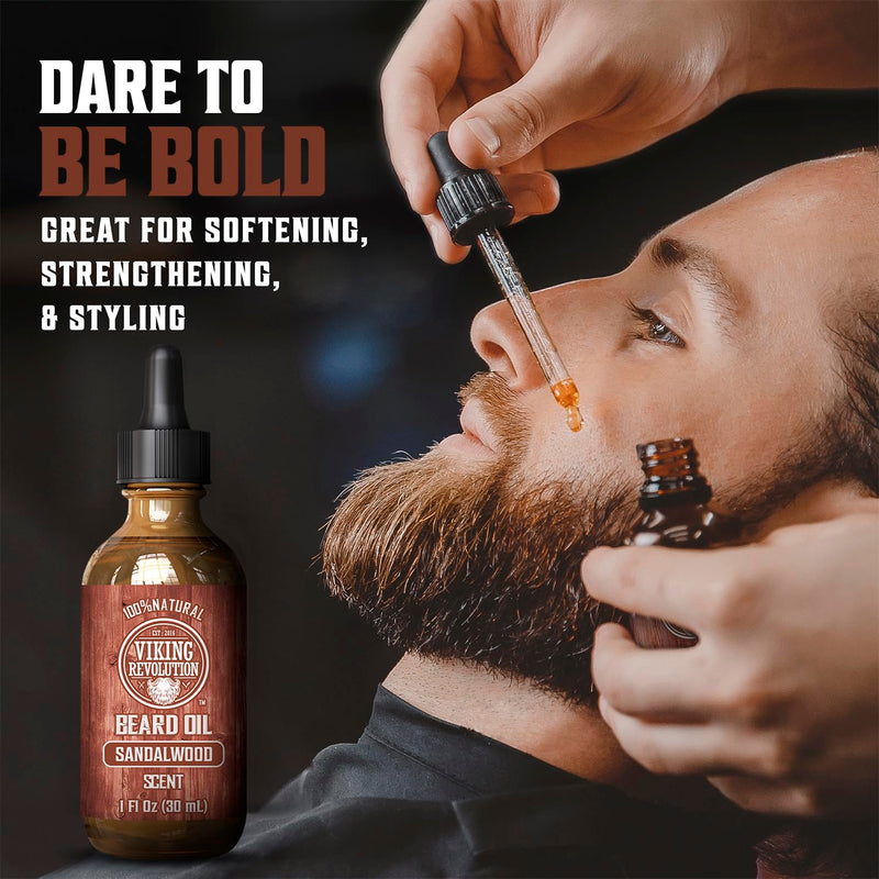 [Australia] - Viking Revolution Sandalwood Beard Oil for Men - Natural Mens Beard Oil with Argan Oil and Jojoba Oil - Beard Softener, Strengthens and Moisturizes - Beard Conditioner for Men (Sandalwood, 1 Pack) 1 Fl Oz (Pack of 1) 