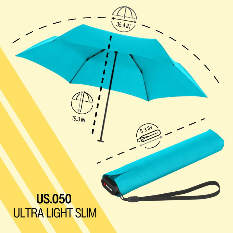 Knirps US.050 Ultra Light Pocket Size Manual Rain Umbrella with Carrying Case Aqua