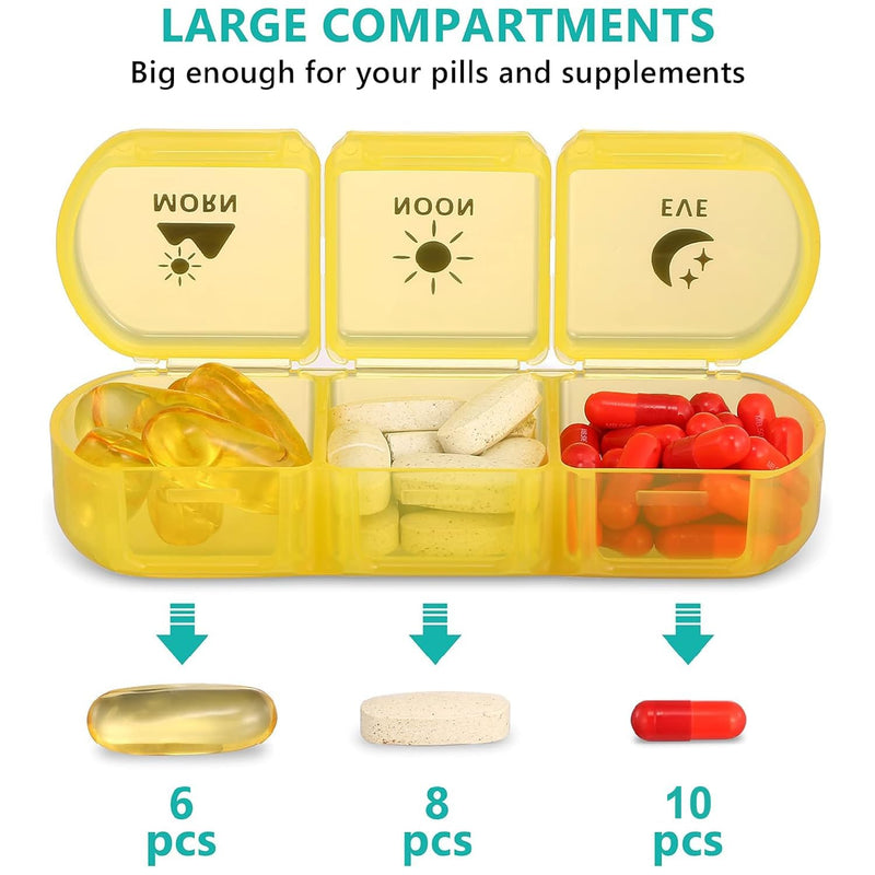 Fullicon Large Weekly, Travel Pill Organizer 3 Times a Day, Black | Each Compartment Holds 12 Fish Oils or 13 Vitamins, 21 Compartments, Secure Embedded Buckle, Travel Friendly, BPA Free