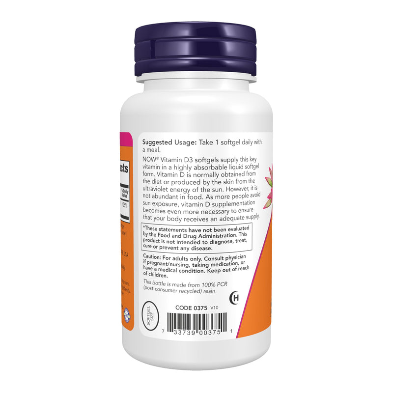 NOW Foods Supplements, Vitamin D-3 1,000 IU, High Potency, Structural Support*, 360 Softgels 360 Count (Pack of 1)