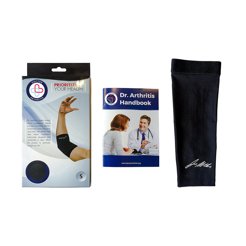 Doctor Developed Copper Elbow Support Sleeve and Handbook, Golfers Elbow, Arthritis, Elbow Compression & Support (Small (Pack of 1)) Black Small (Pack of 1)