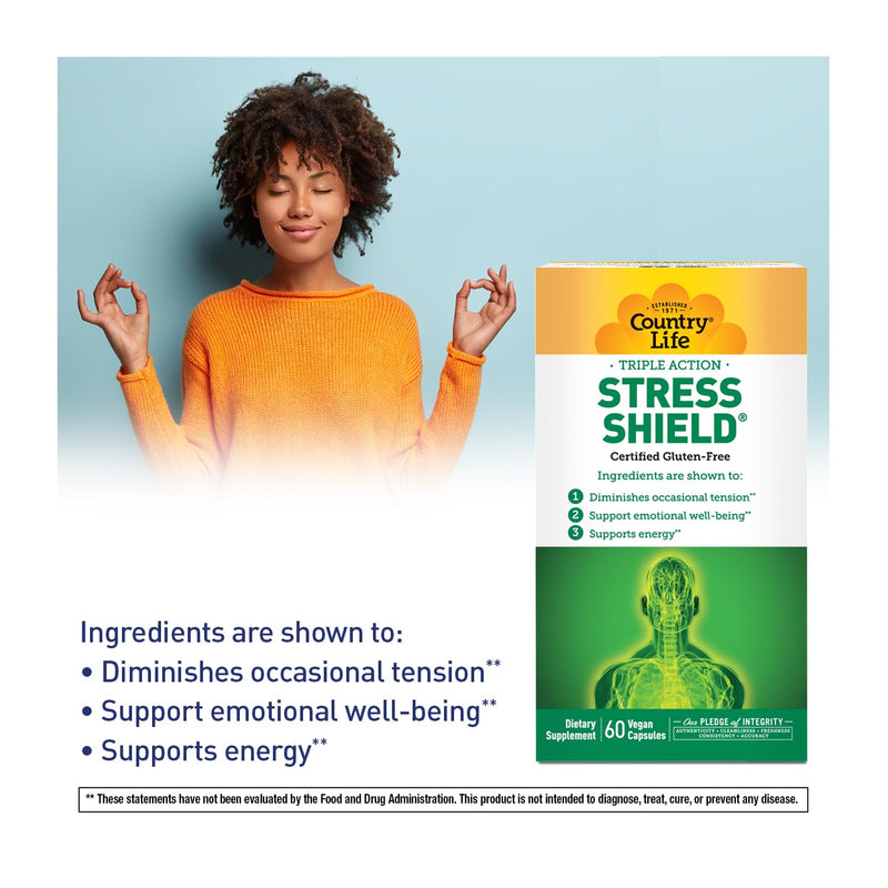 Country Life Stress Shield with Ashwagandha and B Vitamins, 60 Capsules | Helps diminish occasional tension while supporting emotional well-being and energy