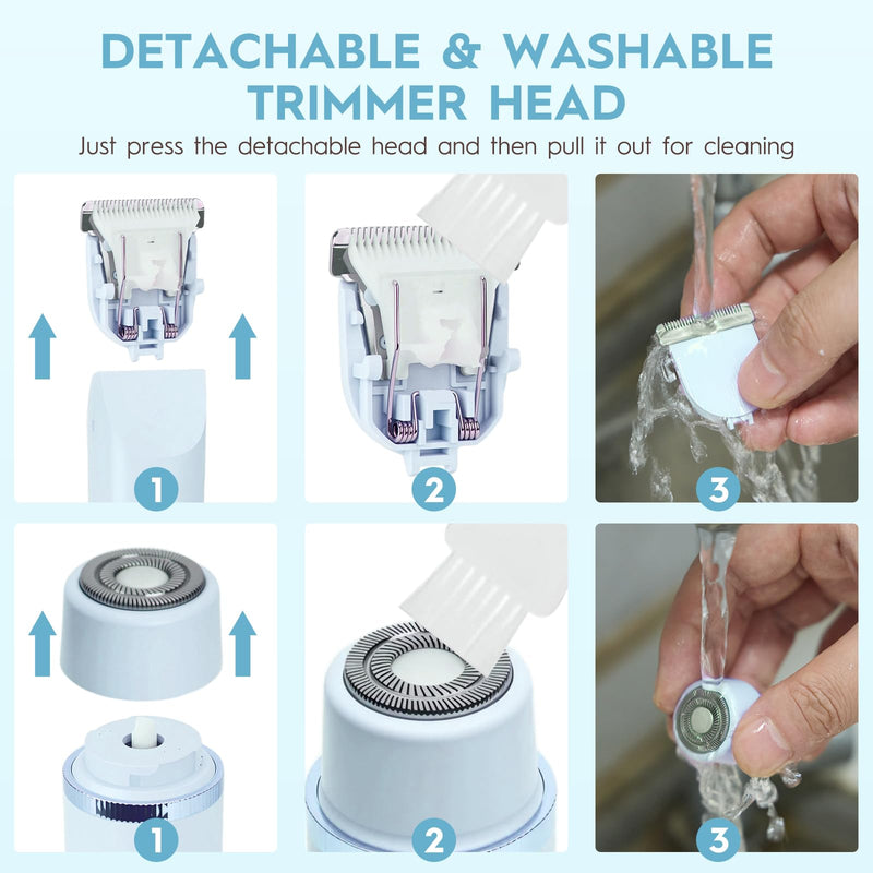 Bikini Trimmer for Women with LCD, Cordless& Painless& Waterproof Dual Head Shaver for Women Private Area& Face& Body, 2-in-1 Electric Razors, Bikini Shaver, Hair Trimmer Travel Grooming Kit Blue