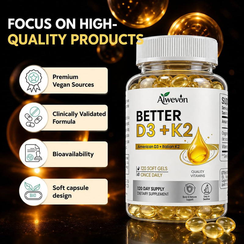 Vitamin D3 K2 Supplement, 3000 IU Vegan Vitamin D3 from Algae with K2 MK7, D3 K2 Vitamin for Bone Health, Calcium Absorption, Immune & Heart Support, Non-GMO Softgels with Organic MCT Oil, 120 Count
