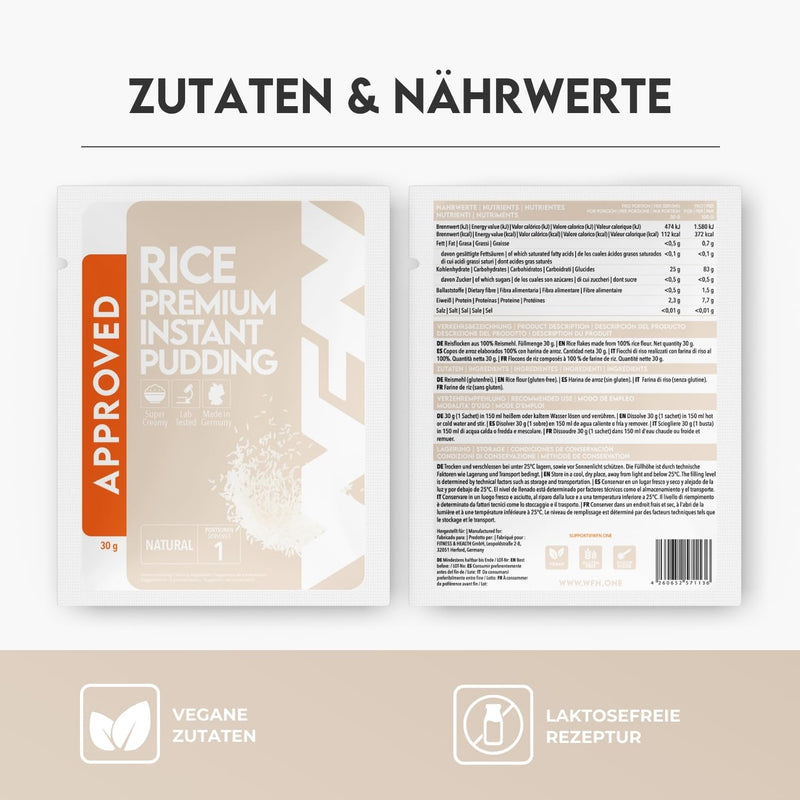 [Australia] - WFN Approved Rice Pudding - Natural - 30 g trial package - Instant rice pudding without additives - Produced & laboratory tested in Germany 