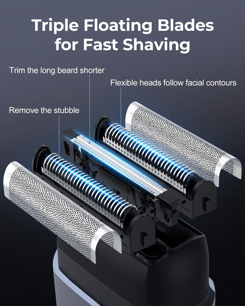 Foil Shavers for Men, Mini Electric Razors for Close Shaving Face with High Speed 3 Floating Blade Heads, USB C Fast Rechargeable Foil Shaver IPX7 Waterproof Wet Dry Travel Locked/Led Display