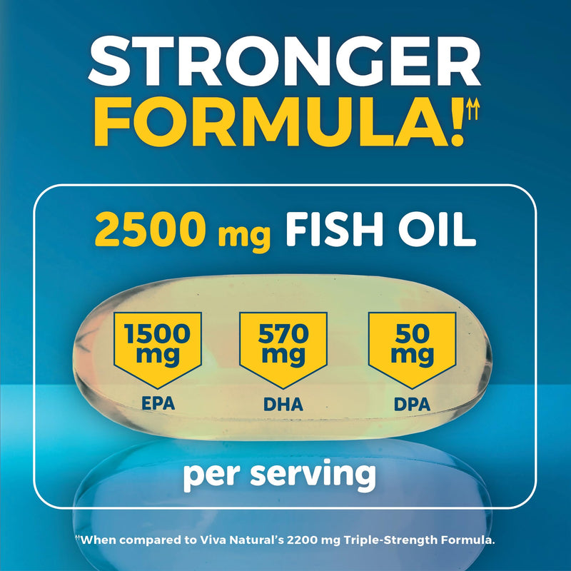 Viva Naturals Omega-3 Fish Oil, Triple Strength, 2500 mg, 30 Softgels – Re-Esterified Omega 3 Fatty Acids Including EPA, DHA, DPA - Pascatarian-Friendly 30 Count (Pack of 1)