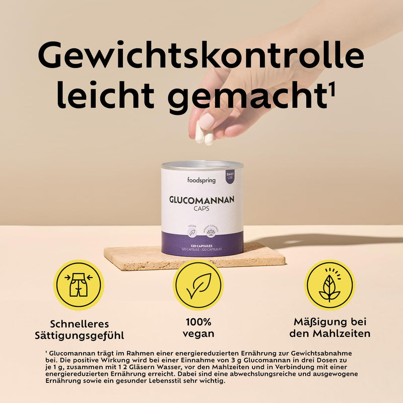 [Australia] - foodspring - Glucomannan capsules 3000 mg per daily dose - Konjac root extract 120 vegan capsules for full weight control - 100% plant-based satiety capsules to support weight loss 