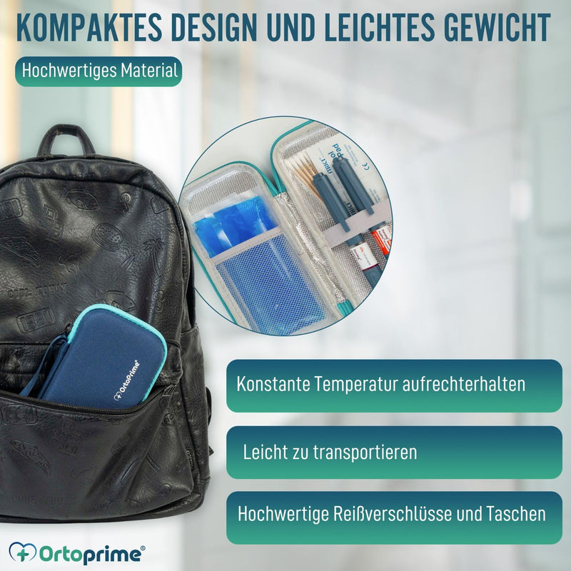 [Australia] - OrtoPrime Cooler Bag for Insulin with X2 Cooling Gels - Insulated Insulin Bag for Travel - Portable Cooler Bag for Insulin for Diabetics - Insulin Bag for 12 Hours Cooling. 