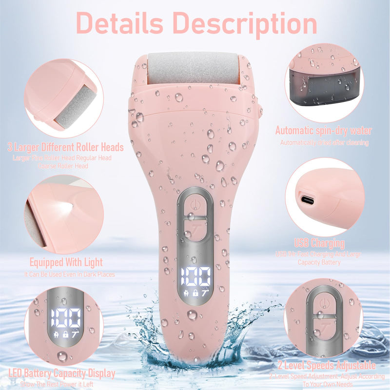 [Australia] - Electric Callus Remover for Feet - with 9pcs Larger Grinding Head, Portable Pedicure Kit Foot File Callus Remover, Rechargeable Waterproof Foot File for Foot Care Deadskin Remover LCD Display-Pink Pink Callus remover with 9Head 