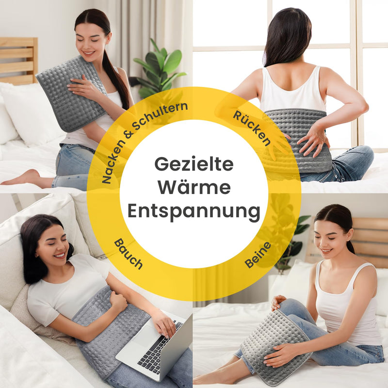[Australia] - Cosi Home heating pad 60 x 30 cm with microfleece cover - extra large, machine washable electric heating pad with automatic switch-off and fast heating technology - for warmth and relaxation - gray 