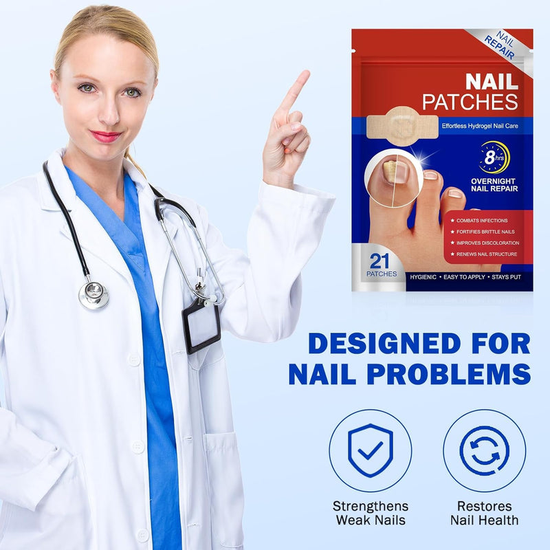 Nail Patches 42 PCS, Toenail Treatment Extra Strength 8-Hour Overnight Nail Fast Acting Repair Effortless Hydrogel Nail Care and Repair for Damaged Nails Overnight Renewal for Men and Women 1 Count (Pack of 42)