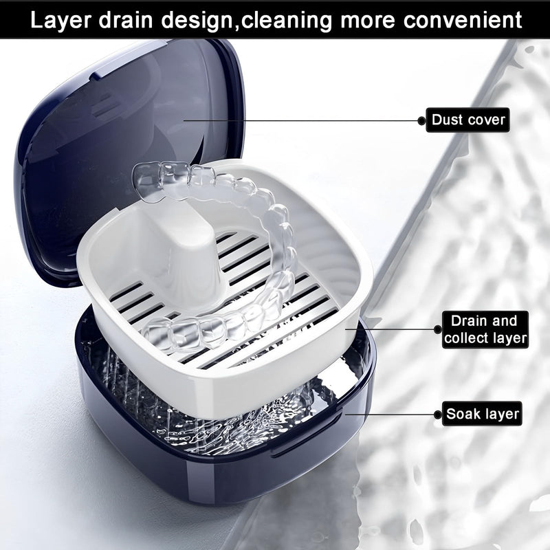 [Australia] - AHEJIOO Braces Box with Strainer, Denture Box with Bracket Extractor, Denture Box, Dental Splint Box, Braces Box, Double Layer Hollow Drain, Denture Box, for Holder, Cleaning Box 
