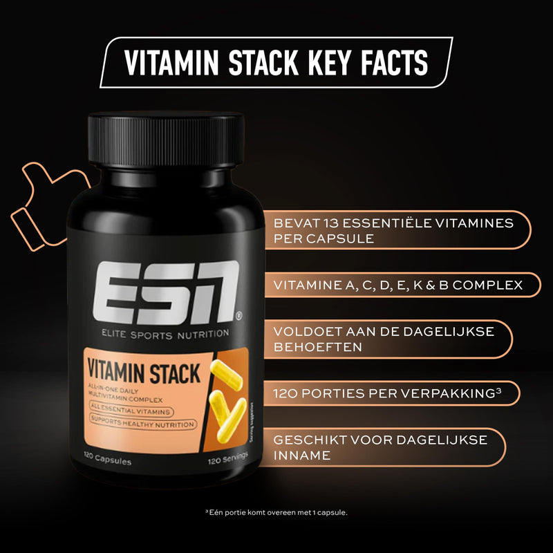 ESN Vitamin Stack, 120 Capsules with All Essentials Vitamins - Laboratory Tested, Made in Germany