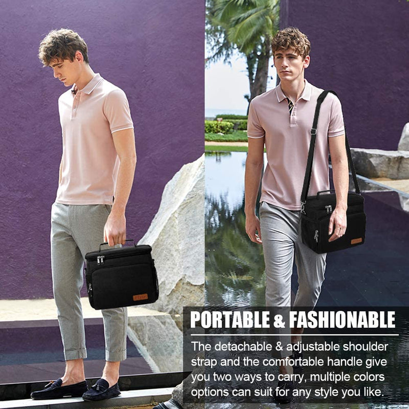 [Australia] - Tiblue Insulated Lunch Bag for Women/Men - Reusable Lunch Box for Office Work School Picnic Beach - Leakproof Freezable Cooler Bag with Adjustable Shoulder Strap for Kids/Adult(Medium,Black) Medium Black 