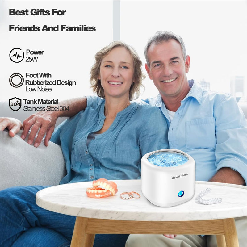 [Australia] - Ultrasonic Cleaner, 43000Hz Ultrasonic Glasses Cleaner, 2 Time Modes Ultrasonic Cleaner 360° Deep Cleaning for Cleaning Jewelry, Dentures, Watches, Glasses, Rings, Necklaces White 