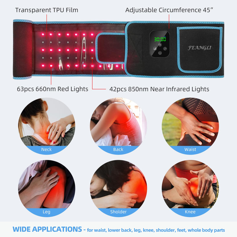 [Australia] - Red Light Therapy, Cordless Red Infrared Light Therapy Belt Rechargeable Wireless for Body Waist Back Knee Joints Pain Relief, Reduce Inflammation, Faster Healing, Ideal Gift (Upgrade) 45*4.9in 