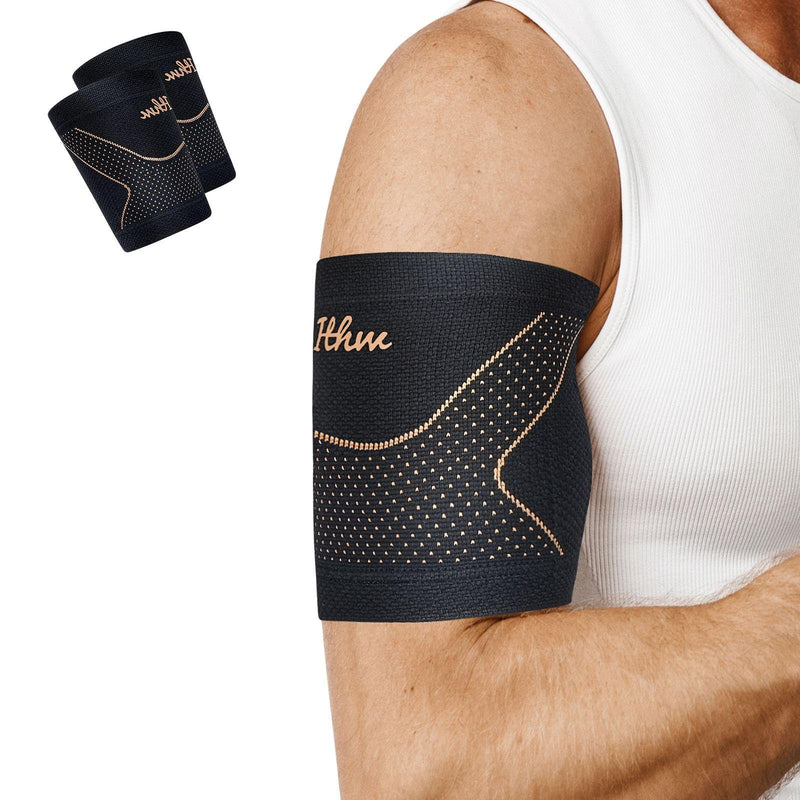 Copper Bicep Tendonitis Brace, Bicep Compression Sleeve for Pain Relief, Upper Arm Brace for Men and Women Muscle Strains Tear Injury (Copper, Medium) Copper