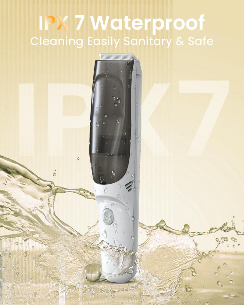 [Australia] - FERRISA Vacuum Baby Hair Clippers,Silent Hair Clippers for Kids,Cordless Baby Hair Trimmer,Waterproof Baby Hair Cutting Kit for Fine/Curly Hair,Infant Toddler Hair Clippers Auto Suck Snipped Hair Gray-white 