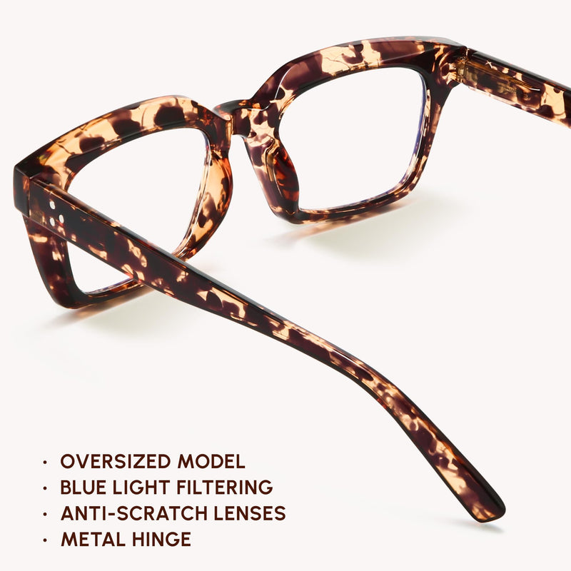 [Australia] - IBOANN Oversized Blue Light Glasses for Woman, Funky Fashion Glasses With Preppy Look, Reduce Screen Fatigue Computer Glasses Medium A1 Coco Tortoise 1 