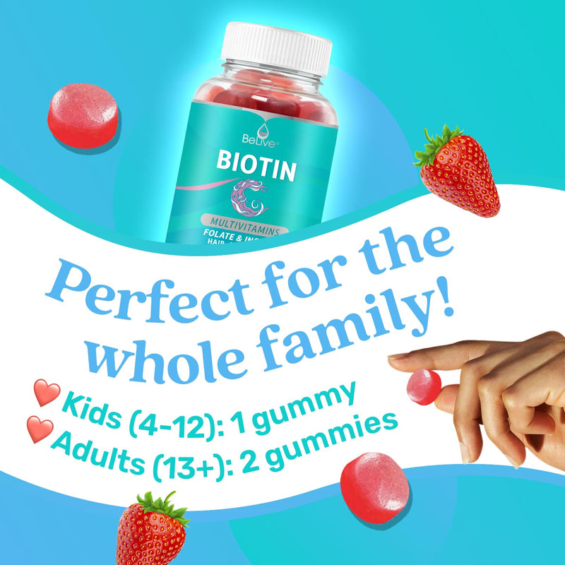 BeLive Biotin and Turmeric Gummies Supports Hair Growth, Healthy Skin & Nails, Immune Support, and Mobility Support