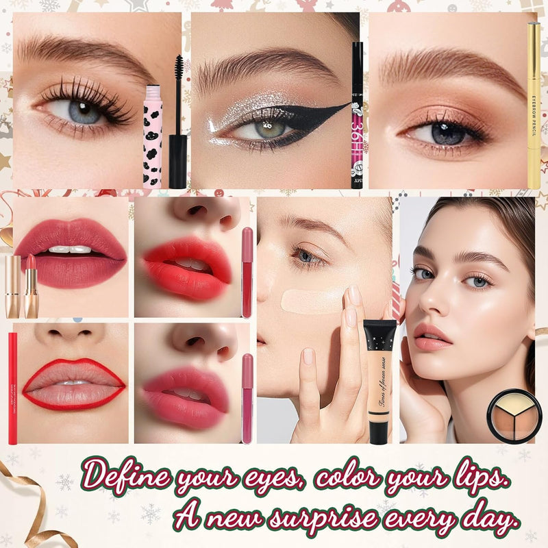 [Australia] - Makeup Advent Calendar 2025 for Women & Teen Girls, 24 Days Christmas Countdown Calendar Beauty Gift Set, 2025 Xmas Gift Surprise Box Calendar Full Makeup Kit Multicolor 