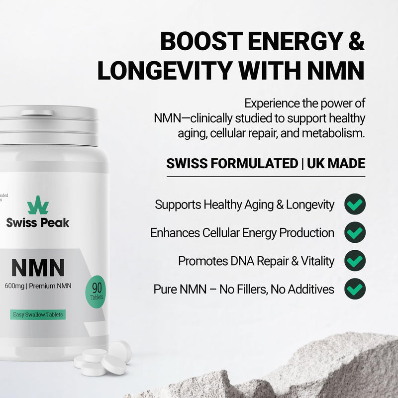NMN = NAD+ Supplement, 600mg per Serving, Enhanced Absorption, Actual NAD+ Supplement for Cellular Repair & Energy Metabolism | Vegan, Non-GMO