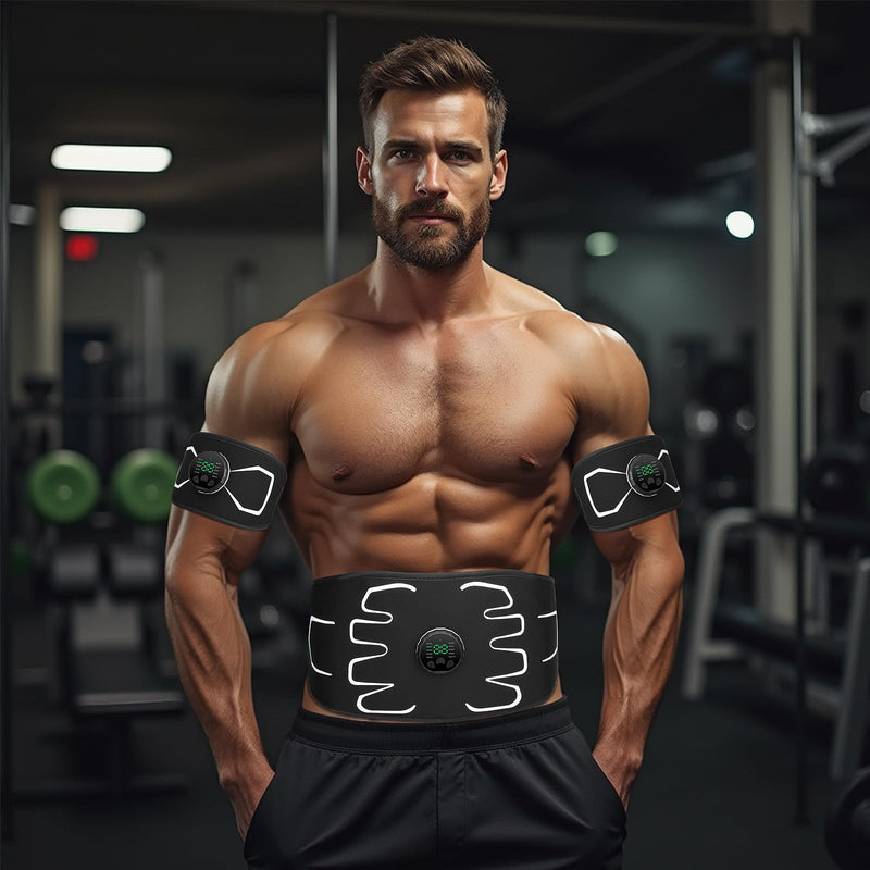 [Australia] - Electronic Muscle Stimulator - Portable Powered Ab Stimulator Muscle Toner for Muscle Conditioning,EMS Ab Machine,Fitness Strength Training Workout Equipment for Men and Women White 