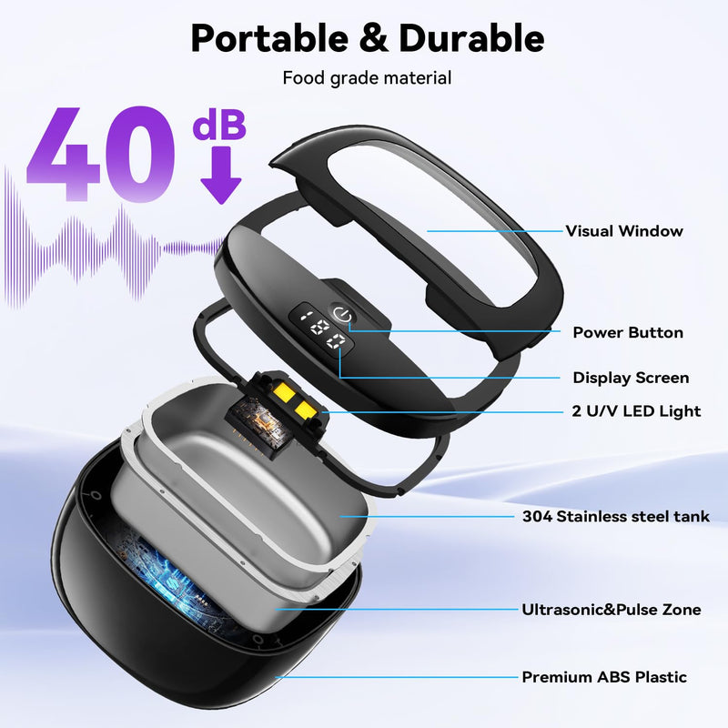 [Australia] - Ultrasonic Retainer Cleaner, 45kHz Dental Cleaning Pod for Dentures, Aligners, Night Guards & Jewelry, 150ML Denture Cleaner 2 Timed Modes & Travel Design 