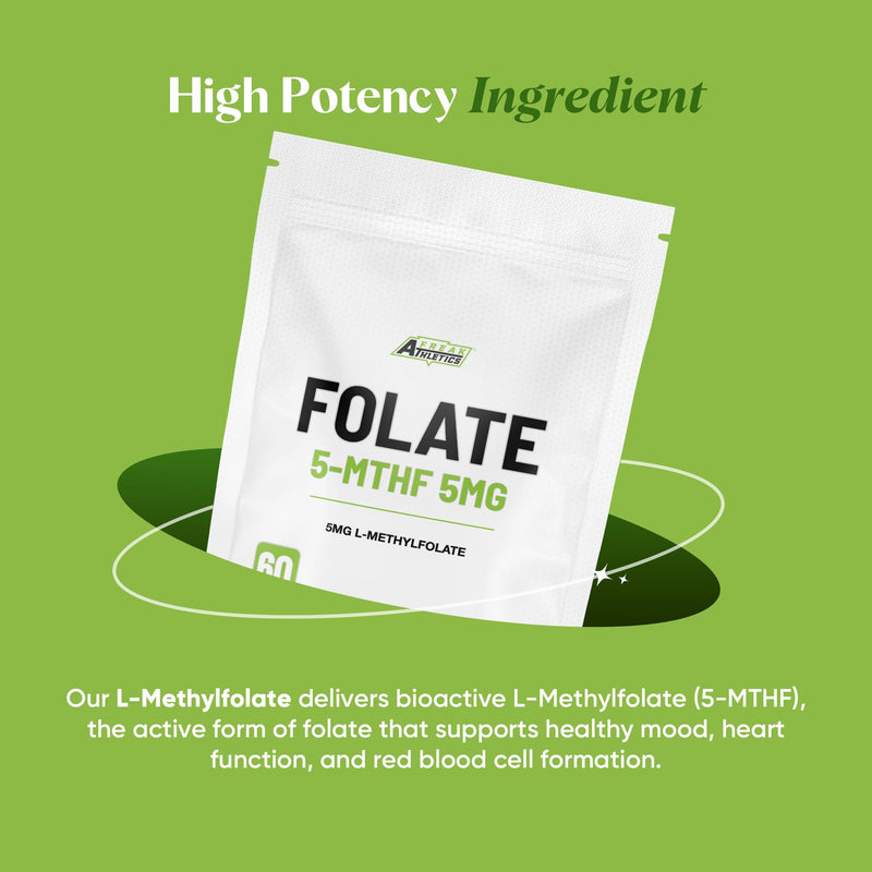 Freak Athletics Folate 5mg (L-Methylfolate) 60 Capsules, 5-MTHF Active Form of Folic Acid/Vitamin B9,UK Made 60 count (Pack of 1)