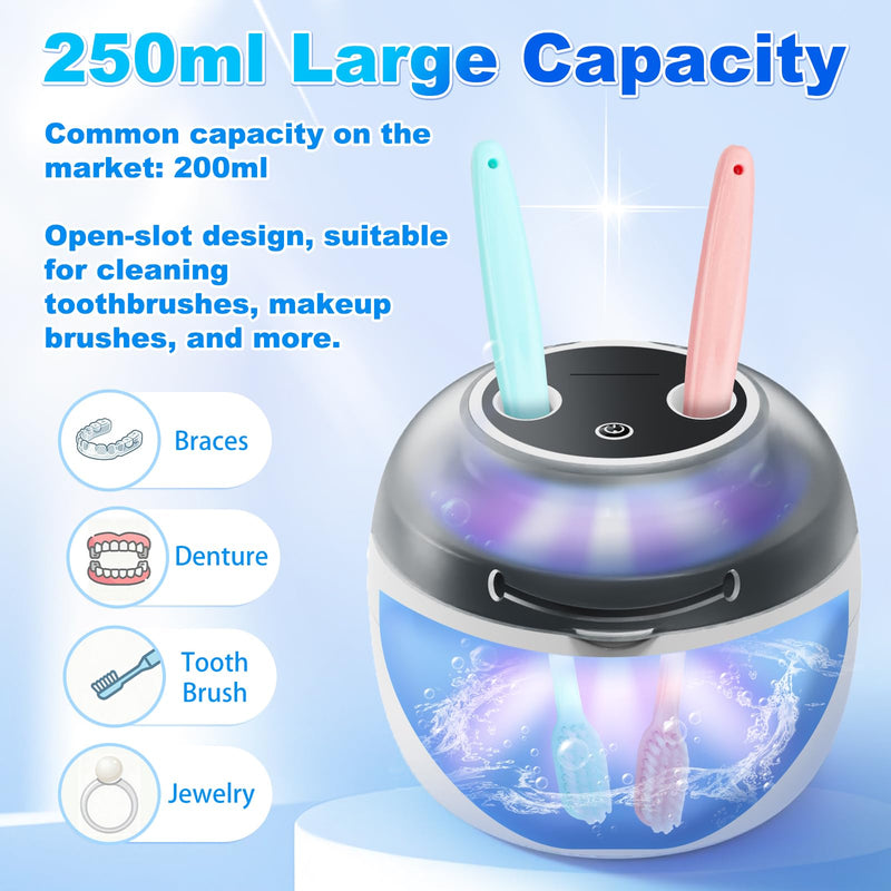 [Australia] - 2025 Ultrasonic Retainer Cleaner, 4 UV Lights, 45kHz Deep Clean, Retainer Cleaner Machine for Dentures, Anti Grinding Mouth Guard, Braces, Toothbrush Heads, Toothbrush 