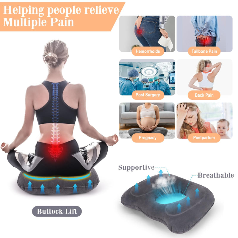 [Australia] - Inflatable Hemorrhoid Pillows, Donut Pillow for Tailbone Pain, Adjustable Inflatable Seat Cushion for Bed Sores, Postpartum Pregnancy, Car Seat, Airplane, 17.7'' x 15.4'' x 4.3''(Grey) 
