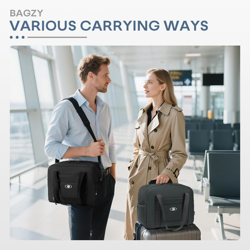 40x30x20 cm Travel Bag Foldable,Lightweight Gym Bags for Women Men,16x12x8 inch Personal Item Bag for Airlines, 25L Waterproof Travel Duffel Bags for Carry on Weekender Overnight Hospital 2pcs Black+Gray