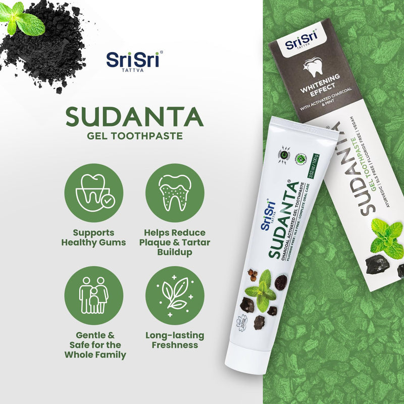 [Australia] - Sri Sri Tattva Sudanta Charcoal Toothpaste Gel – SLS, Fluoride Free Herbal Toothpaste with Neem & Ayurvedic Herbs – Natural Teeth Whitening, Fresh Breath, Oral & Gum Health – 100g Tube (Pack of 3) 3.53 Ounce (Pack of 3) 